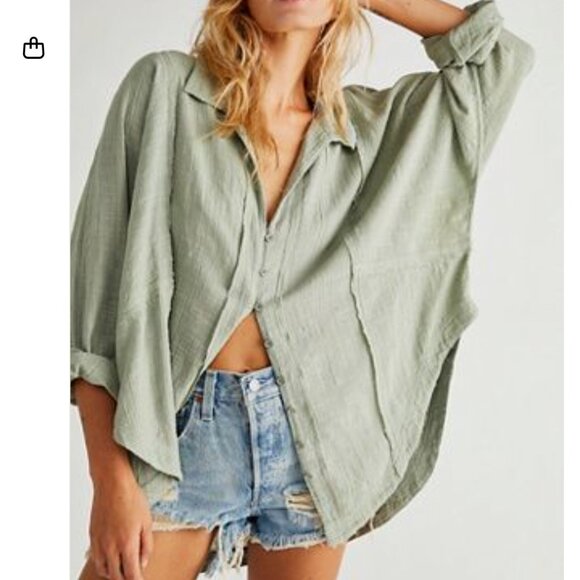 Free People We The Free One and Only Button-down sz L - Picture 1 of 4